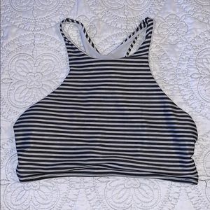 High-Neck Striped Swim Top